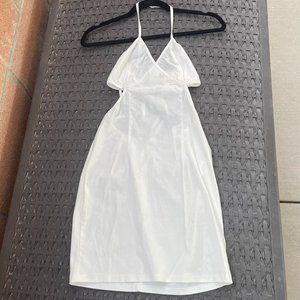 White Low Cut, Form Fitting Bodycon Mini Dress